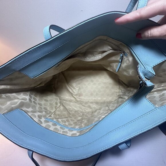 Kate Spade New York Tote Celeste Blue Large Cedar Street Leather Zip Closure - Picture 9 of 16